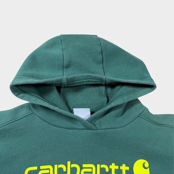 Carhartt Kids Hoodie Green Yellow Logo Graphic Pullover Sweatshirt Youth Size S - Picture 7 of 9